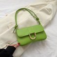 thumbnail image 4 of Bolso de axila para mujer Bolso de compras simple de color sólido retro de cuero de PU (verde), 4 of 6