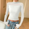 thumbnail image 2 of JGGSPWM Women Long Sleeve Sheer Mesh Bodysuit Mock Turtle Neck Trendy Ruched Going Out Bottoming Tops White L, 2 of 5