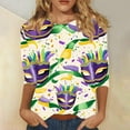 thumbnail image 1 of RKSTN Mardi Gras 3/4 Sleeve T Shirts for Women Top Oversized Crewneck Carnival Mask Print 3/4 Length Sleeve Shirt Womens Casual Round Neck Mask Tuesday Carnival Party Three Quarter Sleeve Tee Shirt, 1 of 5