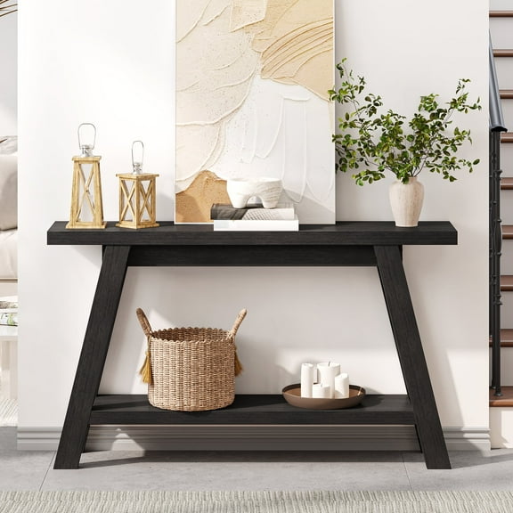 54" Farmhouse 2-Tier Console Table ,Wooden Entryway Sofa Table, Black