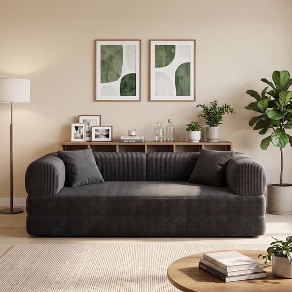 GUUKIN 78.8" Sleeper Sofa Bed with Pillow Floor Couch Armrest Modern Modular Sectional Sofa Loveseats Convertible for Living Room Bedroom Black