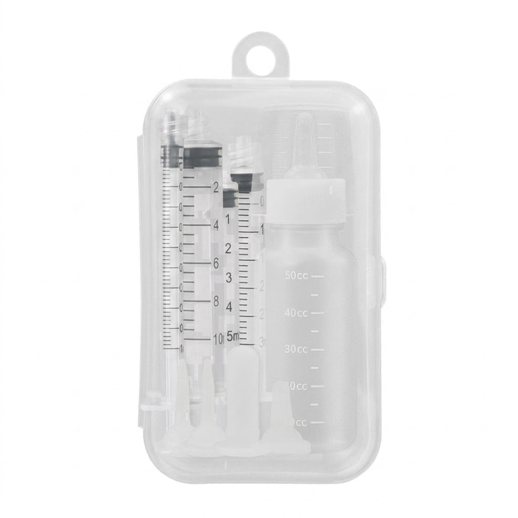 Pet Nursing Bottle and Syringe Feeding Kit for Newborn Kittens, Puppies, and Small Animals, Includes Silicone Nipples and Measuring Cup