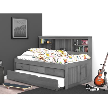 Discovery World Furniture Twin Daybed with 3 Drawers and Trundle in Charcoal