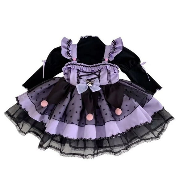 2024 Kawaii Sanrio Kuromi Dress Lolita Girls Party Clothes Fashion Printing Bow Tie Dresses Halloween Birthday Girls Gift LXY