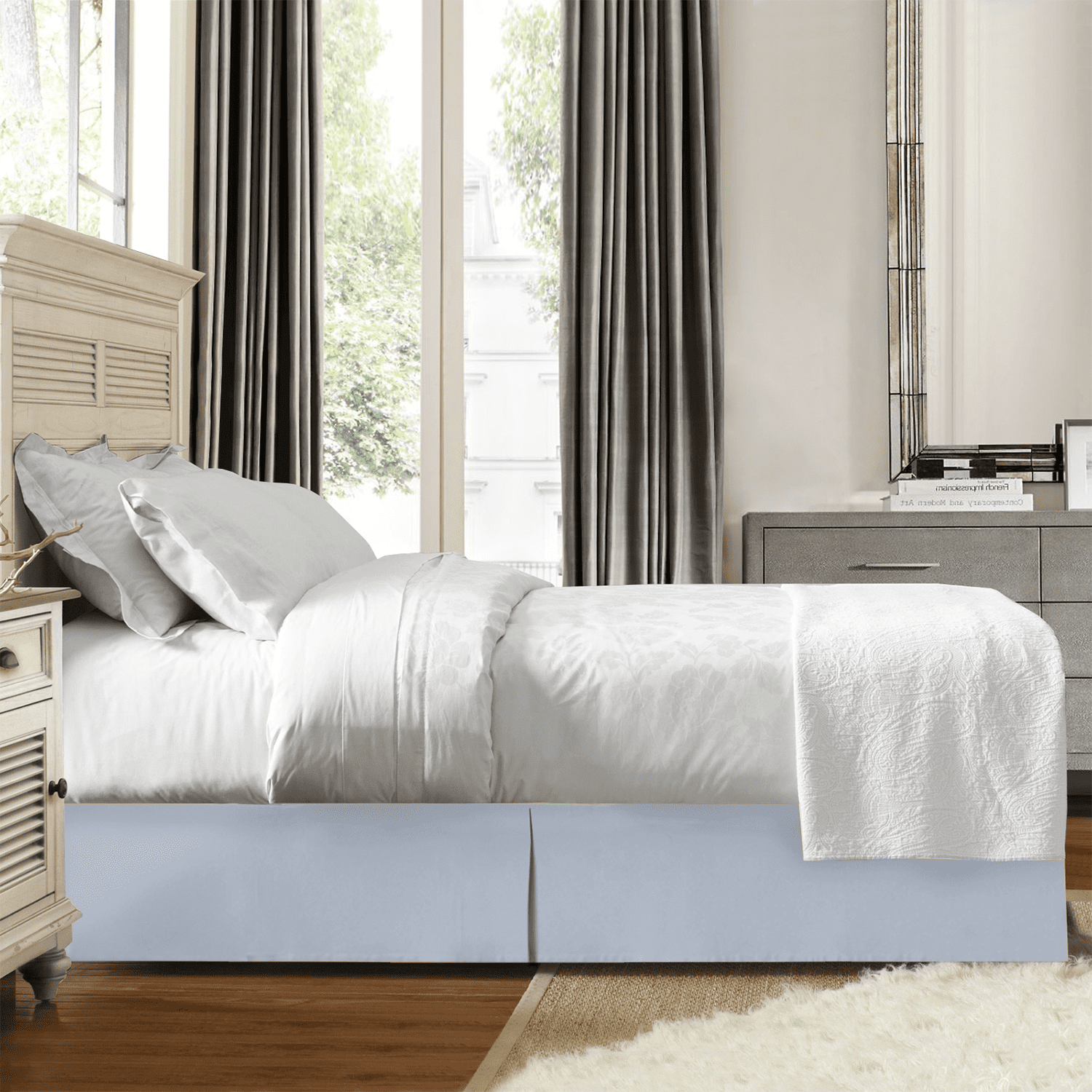14" Tailored Pleated Bed Skirt Dust Ruffle, Queen, Ice Blue, by Clara Clark