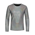 thumbnail image 5 of INSPIRE CHIC Metallic T-Shirt for Men's Crew Neck Long Sleeves Party Club Shiny T-shirts M Silver, 5 of 5