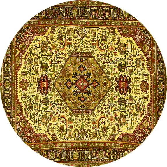 Ahgly Company Indoor Round Medallion Yellow Traditional Area Rugs, 8' Round