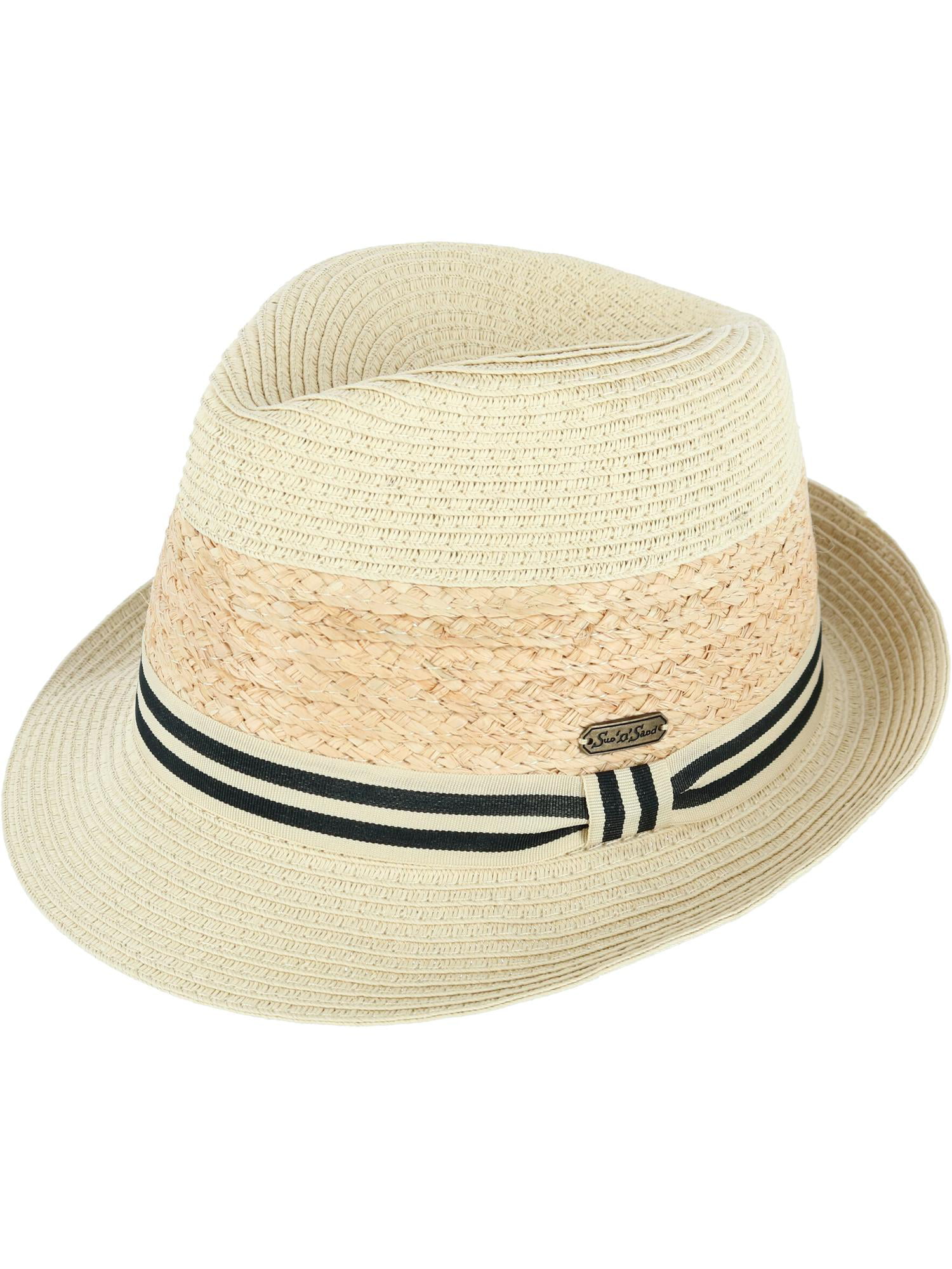 New Sun N Sand Women's Paper Straw Fedora with Striped Hatband 