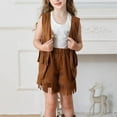 thumbnail image 7 of Western Cowgirl Little Girl Outfit Faux Suede Fringe Vest Tassel Shorts 2 Piece Set Halloween Party Dress Up Clothes 9 Years, Brown, 7 of 7