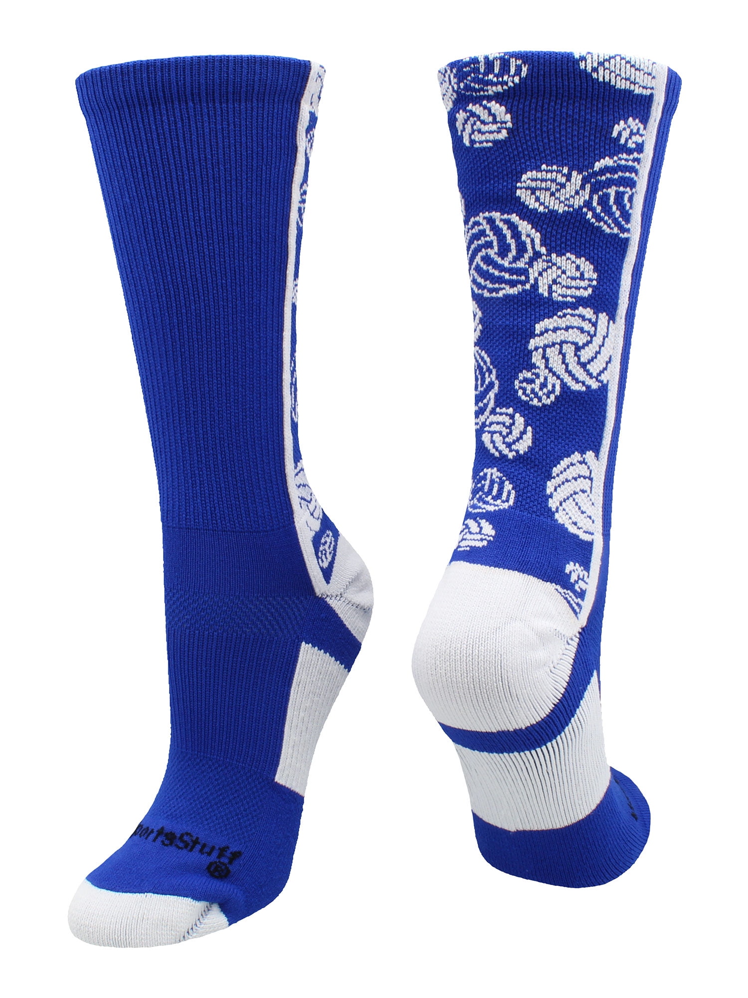 MadSportsStuff Crazy Volleyball Logo Crew Socks (Royal/White, Medium