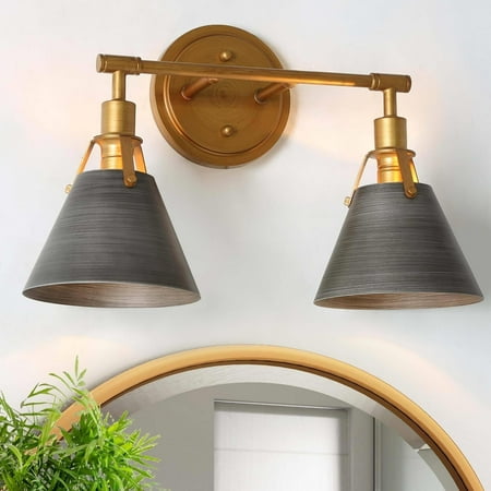 

LaLuz Coney Modern Glam 1-Light Dimmable Metal Brushed Gold Bathroom Vanity Lights Wall Sconces Brushed Silver Gold 2-Light Painted 13 to 24 Inches