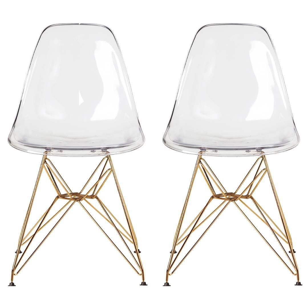 Plata Décor Import Inc Clear Eiffel Gold Legs Chair Set of 2