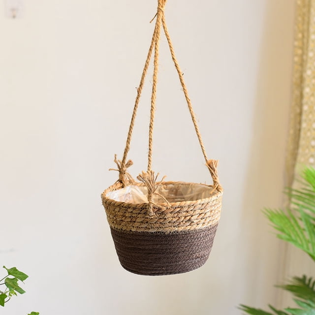 Fiudx Ofertas relámpago Cestas colgantes de pared Cesta colgante Maceta de paja tejida Chlorophytum Lavabo para colgar en la pared Maceta de ratán tejida Decoración