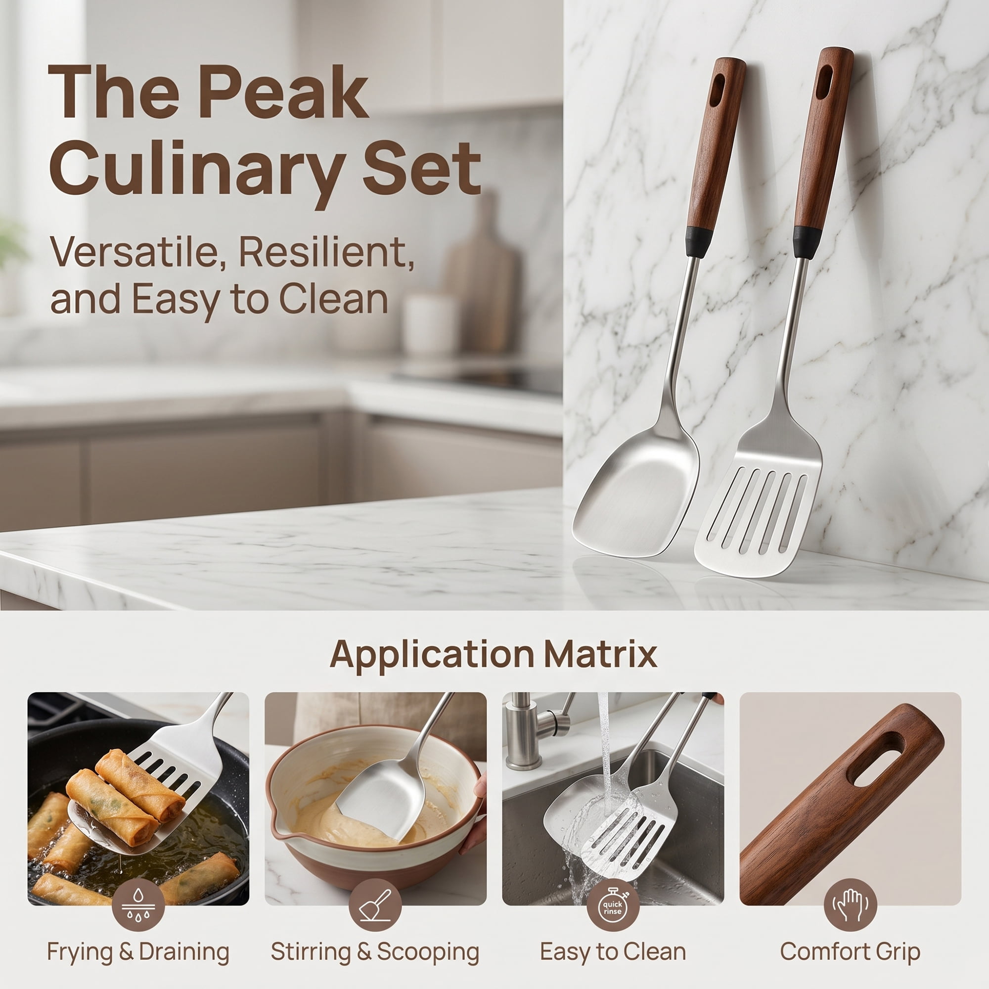 Unique Bargains Color-blocked Kitchen Utensil Set with Silicone Dark Brown F 2pcs