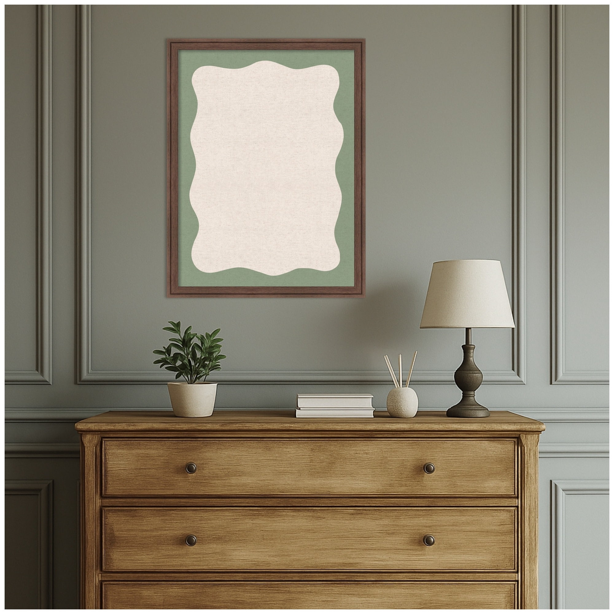 Kate and Laurel Framed Fabric Pinboard 20 x 26,  Printed Linen Classic Bulletin Board for Use as a Vision Board or Wall Organization, Florence Medium Brown Frame