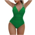 thumbnail image 2 of Traje de baño de una pieza para mujer, conjunto de bikini para mujer, traje de baño de poliéster de color liso con cuello colgante, espalda descubierta y tirantes finos., 2 of 3