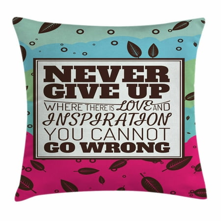 Quote Throw Pillow Cushion Cover Never Give Up Theme Motivational Phrase In Frame Falling Autumn Leaves Retro Decorative Square Accent Pillow Case - 