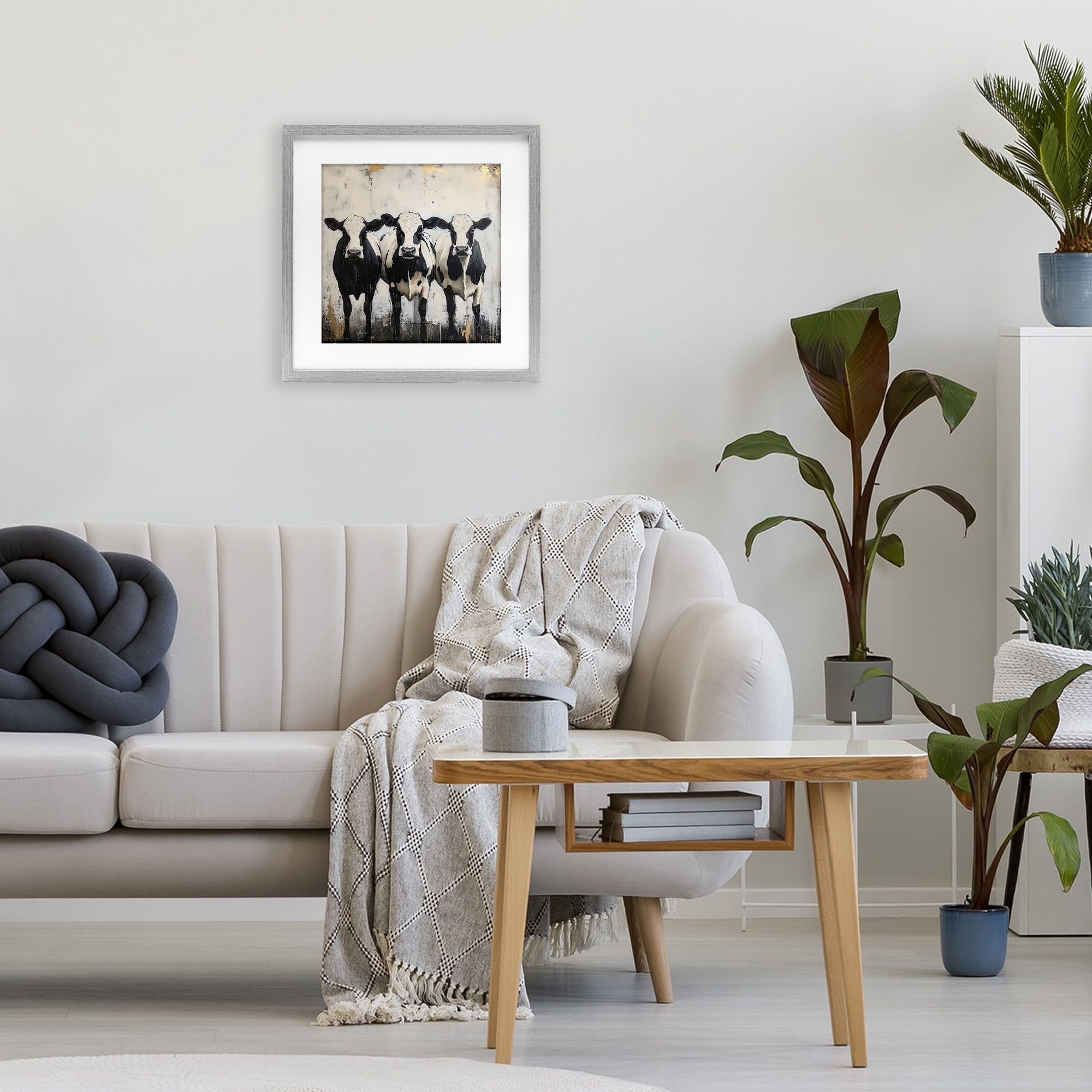 Stupell Industries Three Spotted Cows Gray Framed Print Under Glass, design by Creative Studio