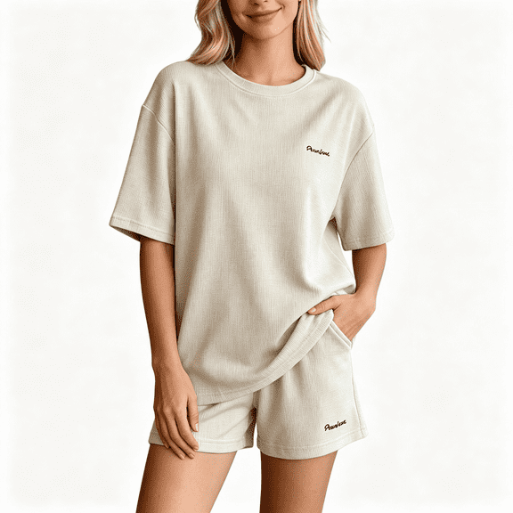 CAZOFW Pajamas for Women,Short Sleeve Top Shorts Set,Soft Lounge Sleepwear Casual Pjs Sizes M-2X