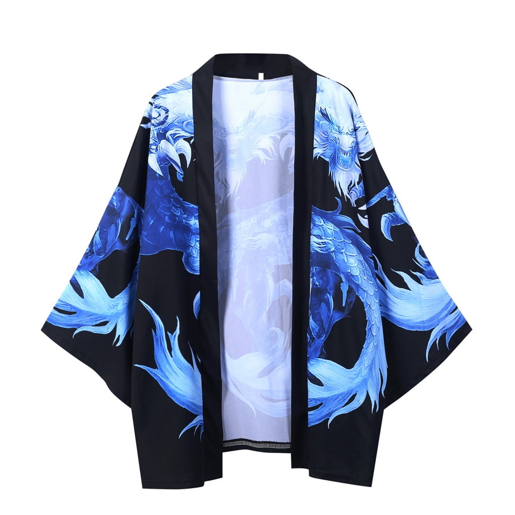 Pgeraug mens shirts Japanese Five Point Sleeves Kimono WoCloak Jacke Top  Blouse polo shirts for men Blue L