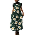 thumbnail image 2 of Uootdi Robes Tablier pour Femmes Col Rond Sans Manches Imprimé Floral Poche Robes Maxi Boho Légères Amples Robes Chasuble Cadeau, 2 of 7