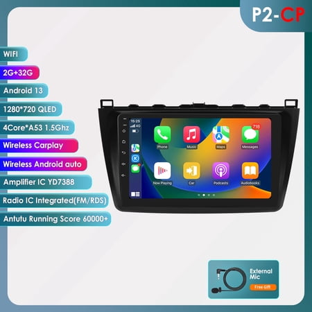 Ossuret 9" Touch Screen Car Stereo Radio For Mazda 6 2007 2008 2009 2010 2011 2012 Android 13 Bluetooth Apple CarPlay 2+32GB WiFi AUX Head Unit Multimedia GPS Navigation Player