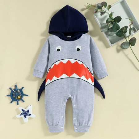 

Hunpta Newborn Infant Baby Girls Boys Shark Autumn Hooded Patchwork Long Sleeve Romper Jumpsuit Clothes