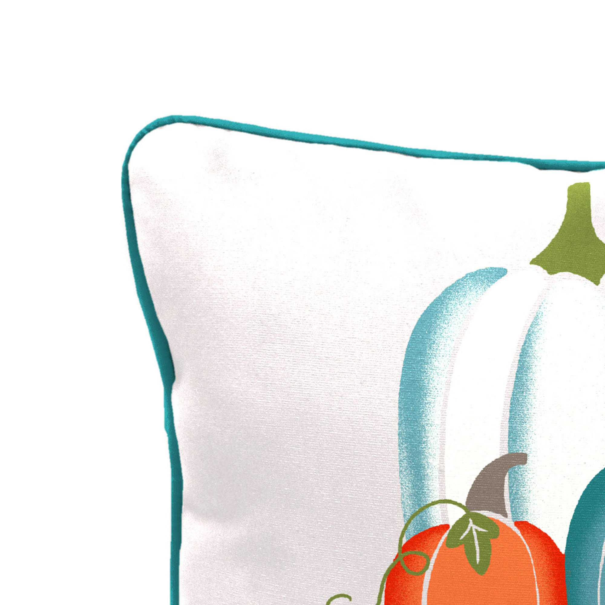 Jordan Manufacturing 12" x 16" Welcome to Our Patch Cream Novelty and Teal Stripe Reversible Rectangular Outdoor Lumbar Throw Pillow with Welt