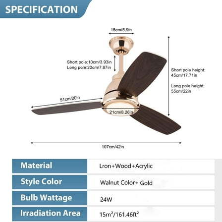 42 inch Modern Ceiling Fan Light W/ Remote Control for Bedrooms Living Rooms