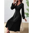 thumbnail image 6 of Long Sleeve Wedding Guest Dress for Women V-Neck Twist Waist Cocktail Party Maxi Dresses Black L, 6 of 7