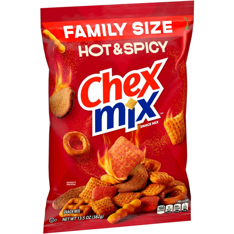 Chex Mix, Savory Snack Mix, 13.5 oz, Hot and Spicy Family Size