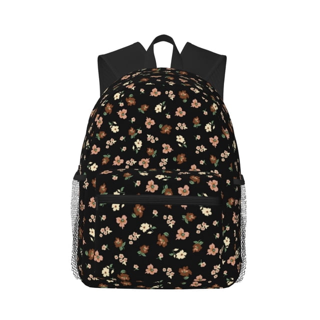 Disketp Flower Pattern On Black Mochila Ligera Clásica con Múltiples Bolsillos, Mochila Casual para Hombre y Mujer, Ideal para Escuela, Trabajo y Viajes
