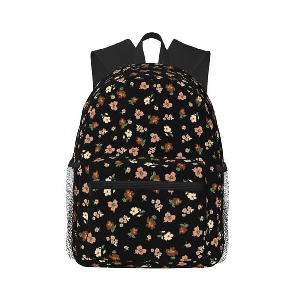 Easygdp Flower Pattern On Black Mochila Casual para Portátil, Mochila para Escuela, Viajes, Negocios