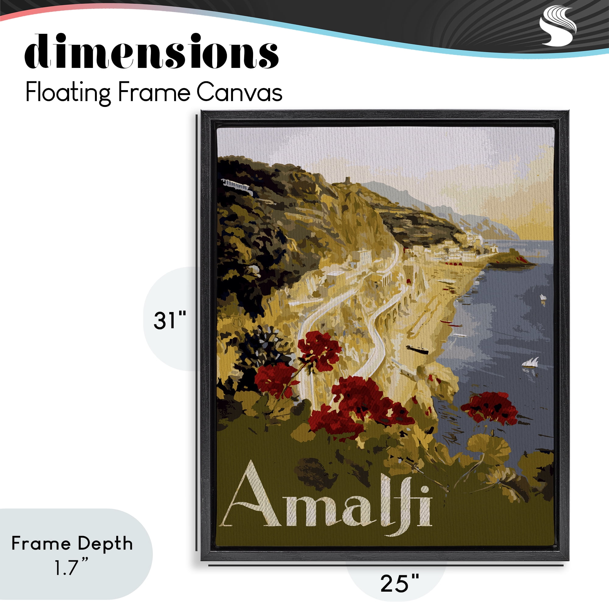 Stupell Industries Picturesque Amalfi Coast Black Framed Floater Canvas Wall Art, design by Lil' Rue