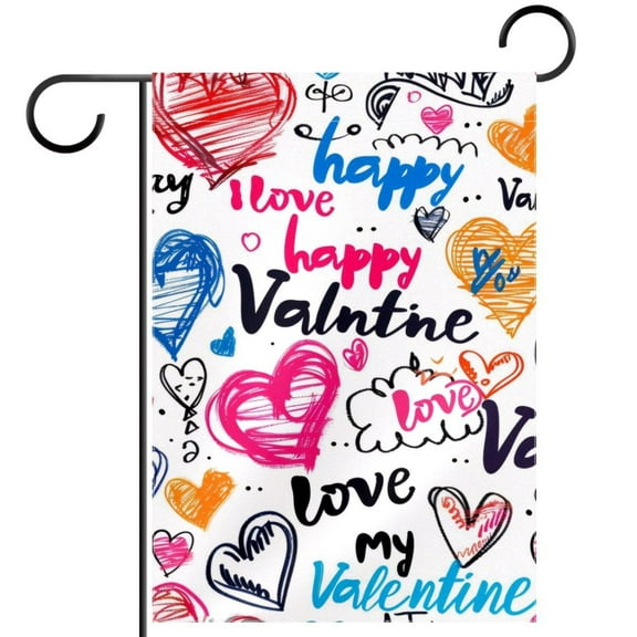 Doodle Valentine's Day Hearts Decorative Garden Flag for All Seasons, 12 x 18 Inch Small Vertical Double Sided Outside Decoration for Yard Farmhouse