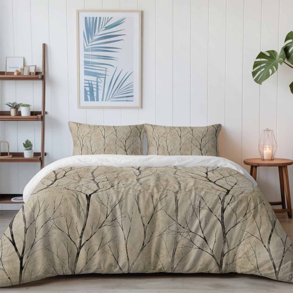 Winter Forest Black Branches California King Size Bed Set,Modern Minimalist Art Bedding for All Seasons,4 Pcs Bed Set with 1 Quiltcover (96"x104"),1 Sheet (110"x98"),2 Pillowcases (20"x36")