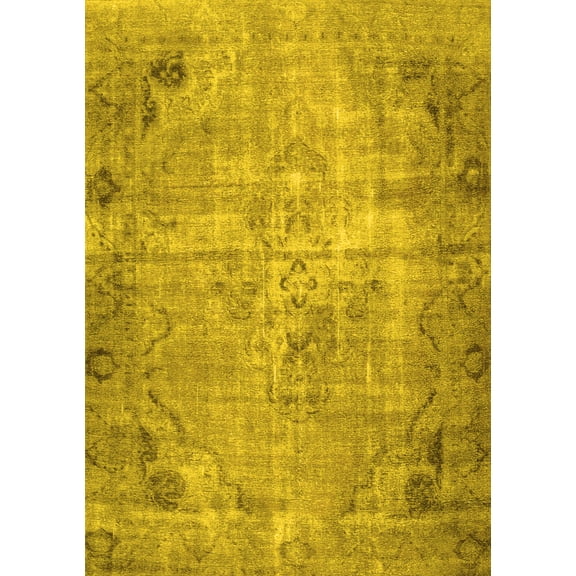 Ahgly Company Machine Washable Indoor Rectangle Persian Yellow Traditional Area Rugs, 5' x 7'