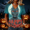 thumbnail image 2 of DORKASM Halloween Women's Shirts Short Sleeve Pumpkin Causal T Shirt V Neck Skeleton Funny Print Vacation Pullover Ghost Graphic 2026 Trendy Tshirt Blue L, 2 of 5