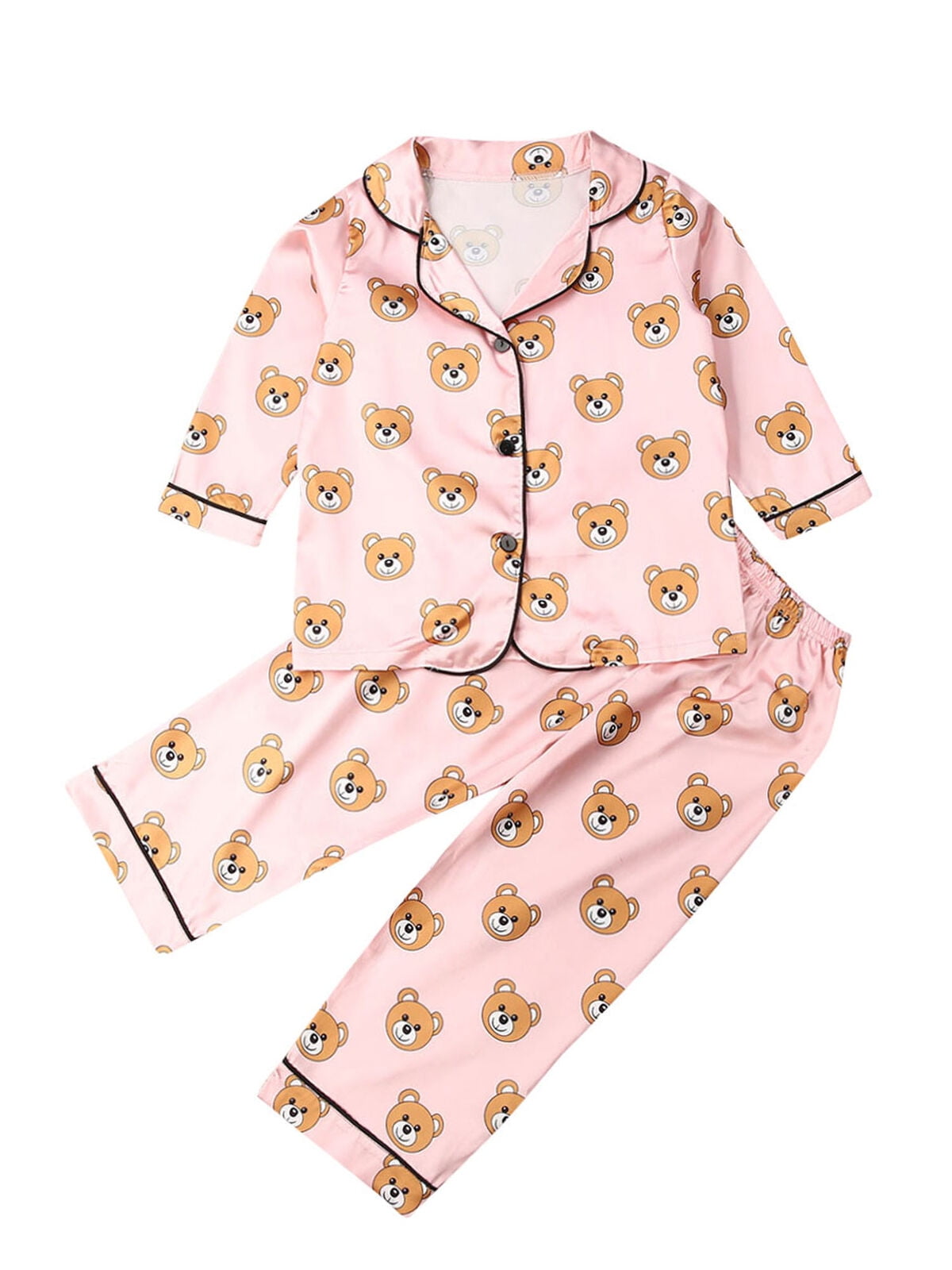 Girls Silk Satin Pajamas Pyjamas Kids Children Sleepwear Set Nightwear 