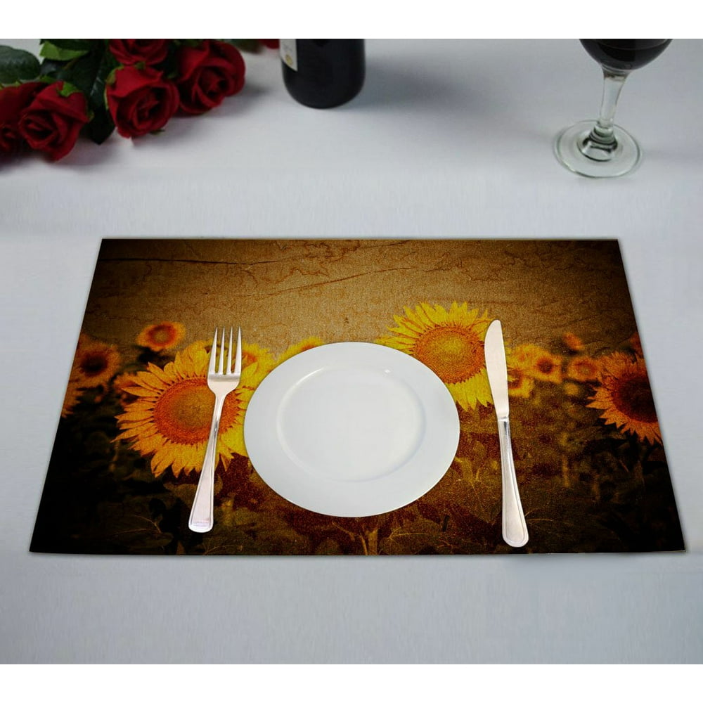 GCKG Vintage Style Placemat, Sunflowers Flower Floral Art Yellow