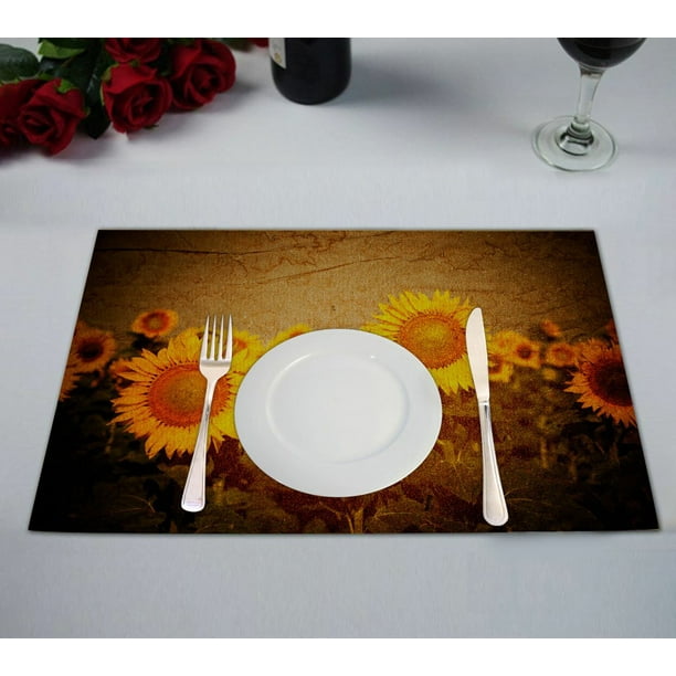 GCKG Vintage Style Placemat, Sunflowers Flower Floral Art Yellow