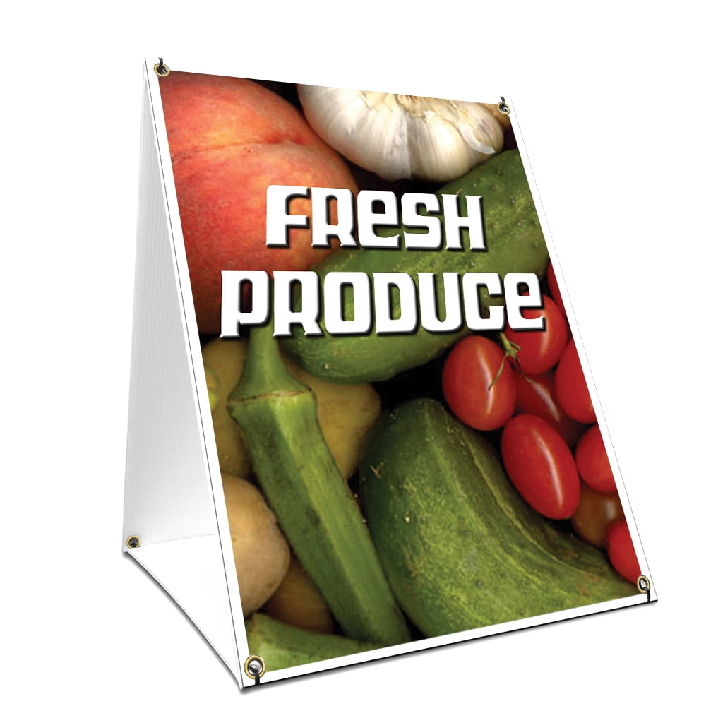 A-frame Sidewalk Fresh Produce Sign With Graphics On Each Side