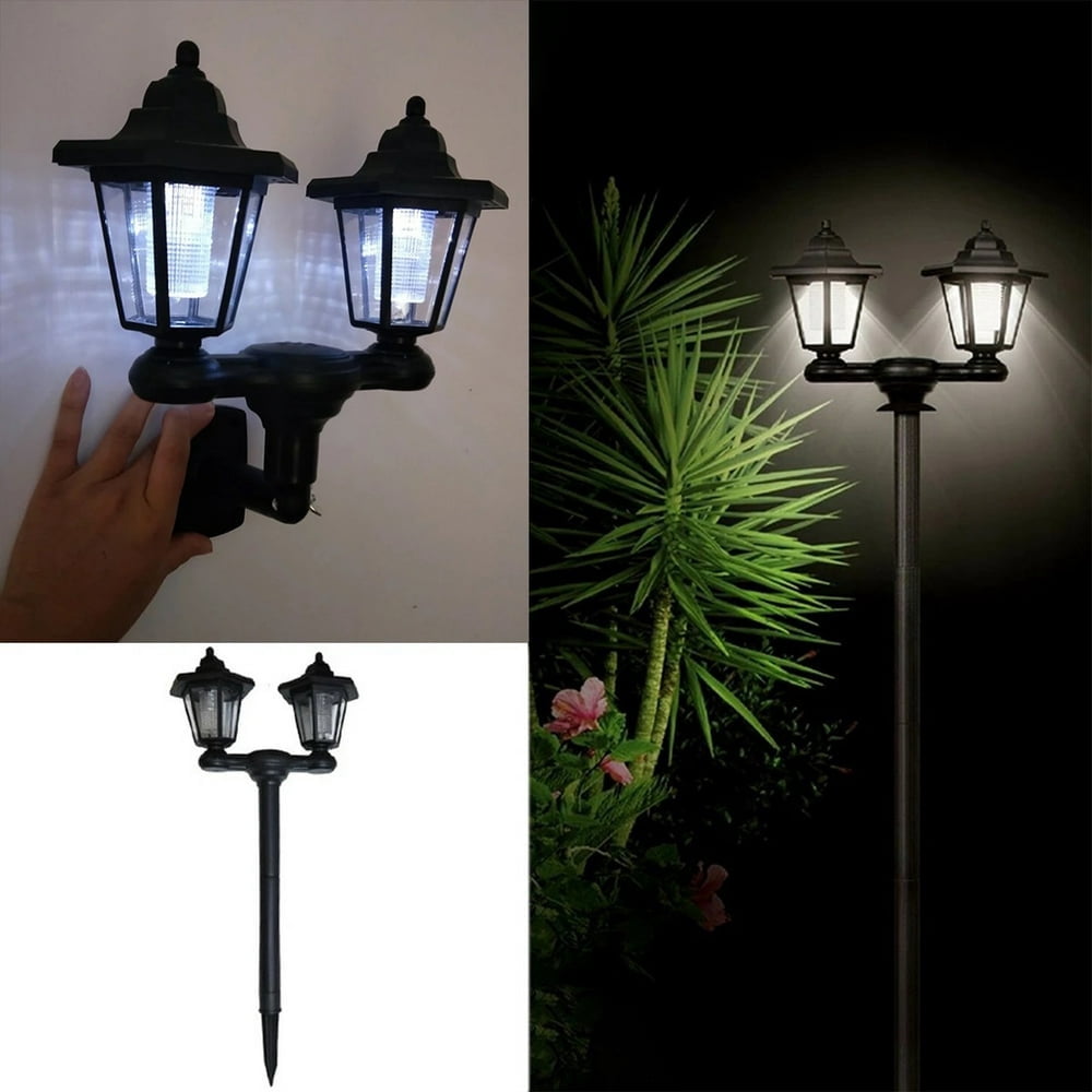 Baweave  Outdoor Solar Lamp Post Lights with Dusk to Dawn Sensor Waterproof Led 2-Head Solar Street Lights Modern Solar Column Pole Light Fixtures for Outside Garden Driveway Backyard