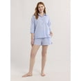 thumbnail image 2 of Joyspun Women’s Woven ¾ Sleeve Notch Collar Top and Boxer Shorts Pajama Set, Sizes XS-3X, 2 of 6
