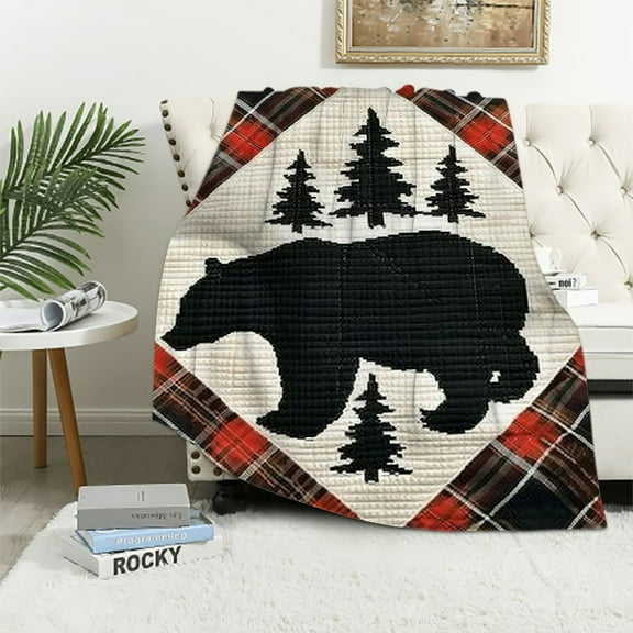 BCIIG Bear Paw Quilt Warm Lightweight Blanket Soft Fleece Throw Blanket Cow Gifts All Seasons Living Room Sofa Decor 40x50in