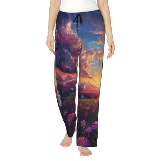 Balery Dreamy Dandelion Sunset Pantalones de pijama para mujer, pijamas ultraligeros, pantalones de estar por casa-Large