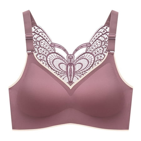 

Bra Womens Large Size Butterfly Beauty Back Wrap Breast Latex No Steel Ring Ice Silk Sports Bra Gathering Underwear Polyester running sports bras for women Purple