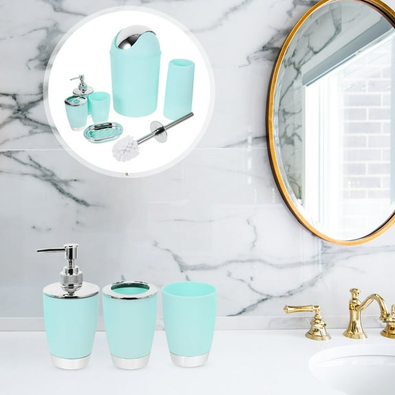 ROSENICE 6Pcs Bathroom Accessory Set Green for Lotion Dispenser Toothbrush Holder Tumbler Cup Soap Dish