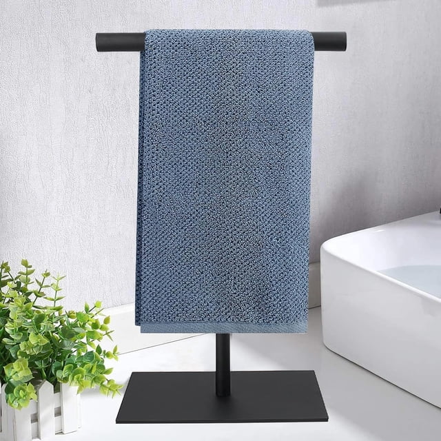 shiyou-Towel Racks Hand Towel Stand, Countertop T-Shape Stainless Steel Free Towel Rack Stand Storage for Table, Black Towel Ladder Hanger Bar Drying with Heavy Base for Bathroom Kitchen, Bathroom De