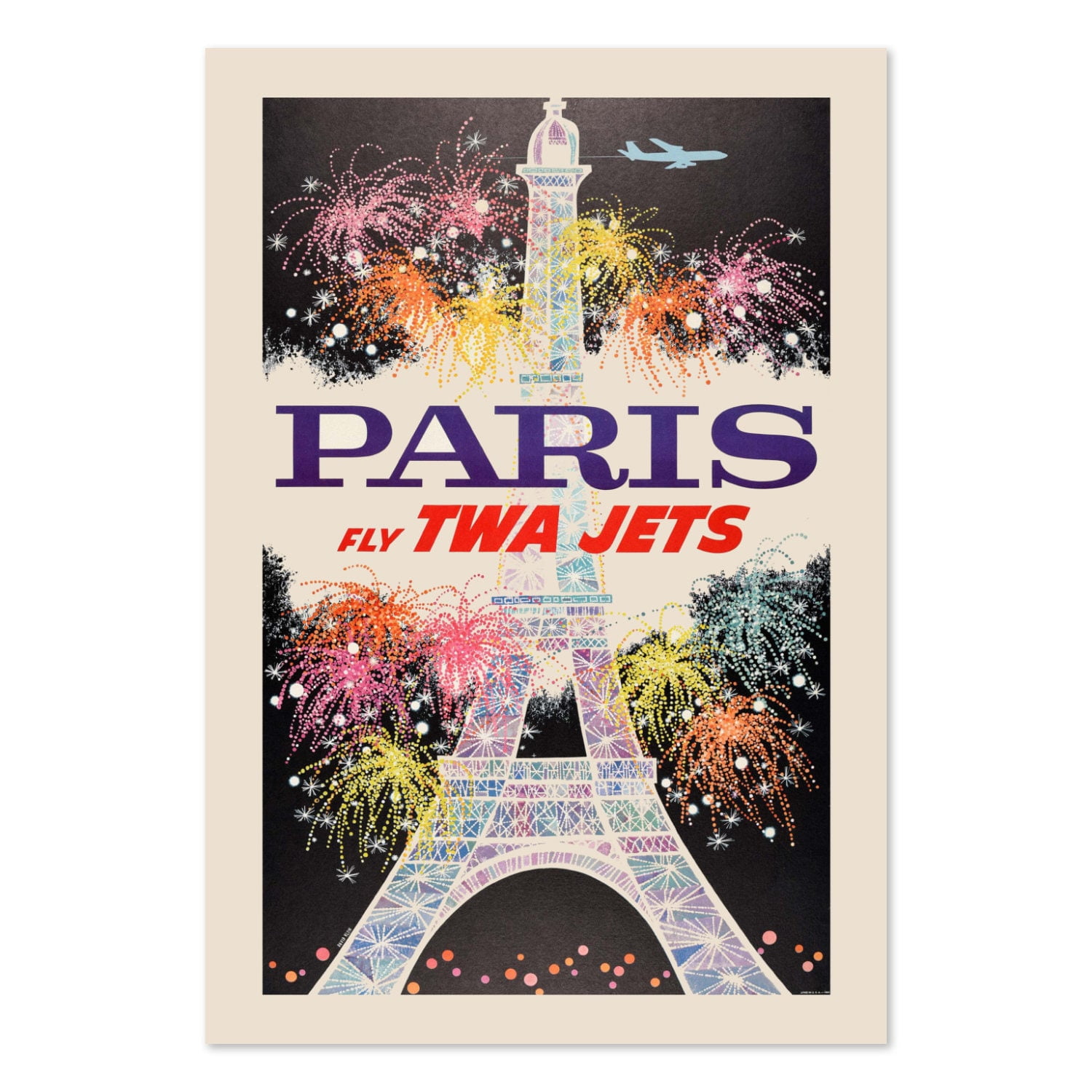 1960S Twa Paris Vintage Style Airline Travel Poster, Classic Collection Wall Art Decor , Poster Print Only